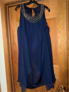 Chaya Dress Women Sleeveless Beaded High Neck  in Navy Blue Size 14 W
